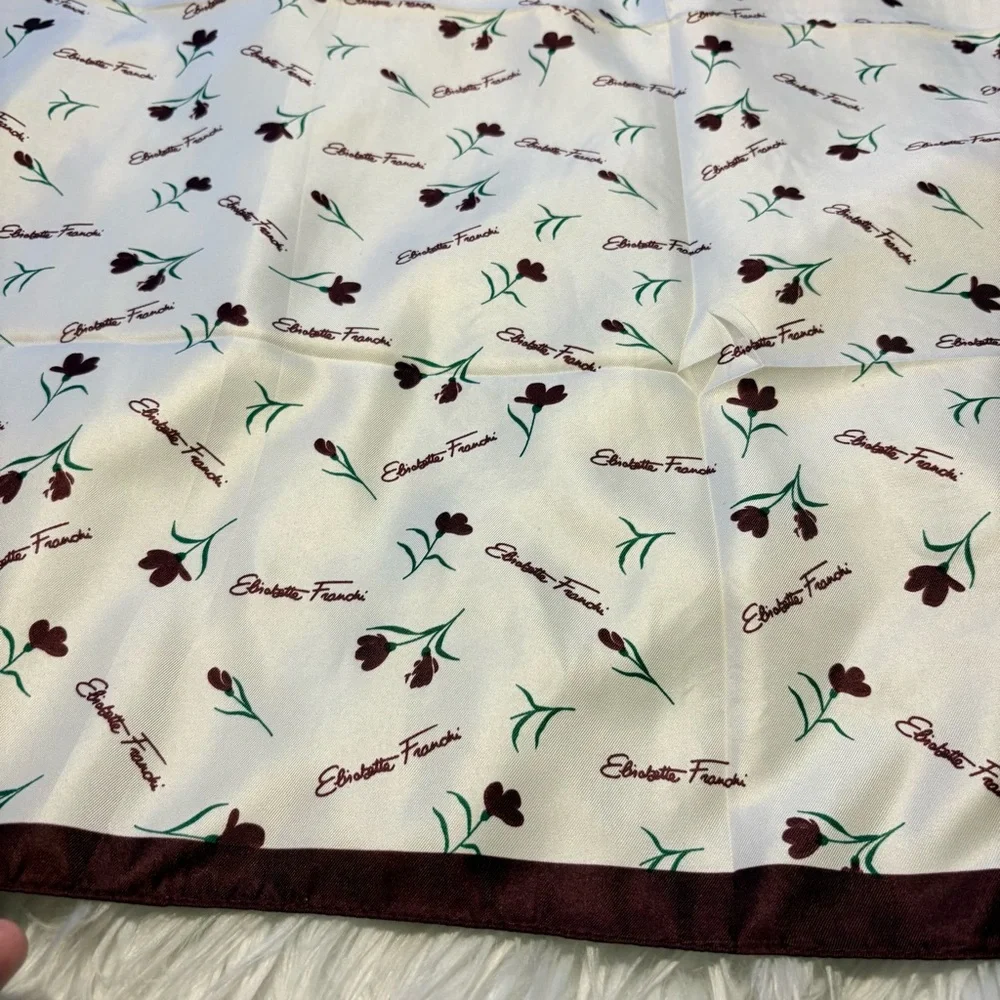 Elisabetta Franchi floral print elegant Burgundy silky scarf 35x35 ‼️LAST ONE